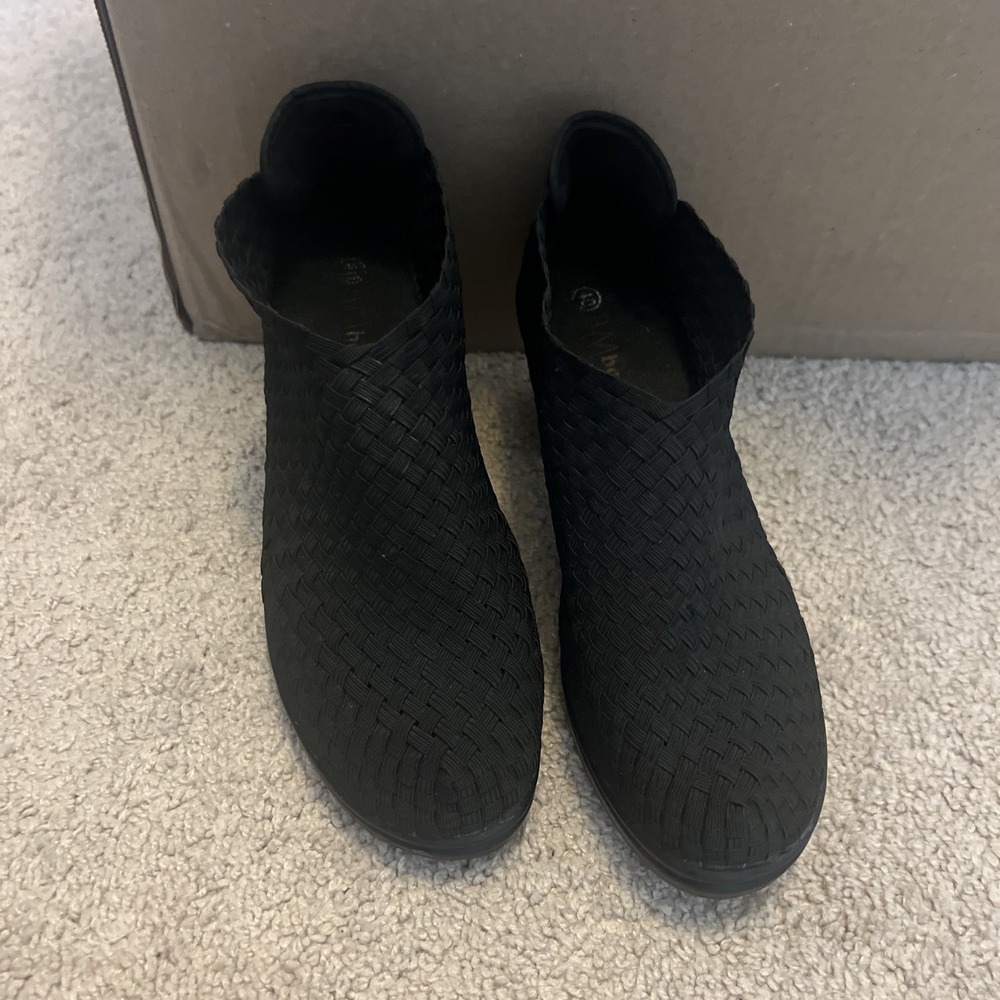 BERNIE MEV Womens Black‎ Stretchy Weave Booties Heels Shoe 40 EU/ 9 US